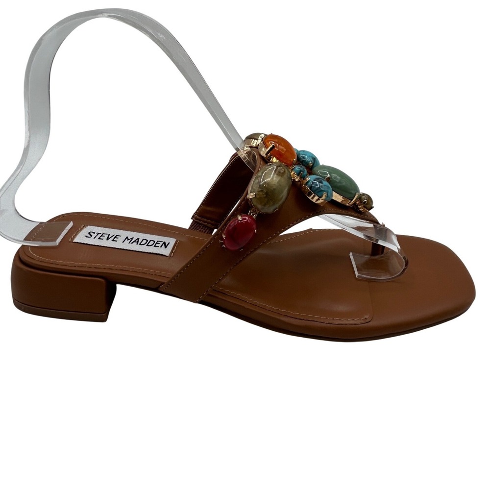 Steve Madden Leiah Thong Sandals Women's 6.5M,Beaded Block Heel, NEW/DEFECTS
